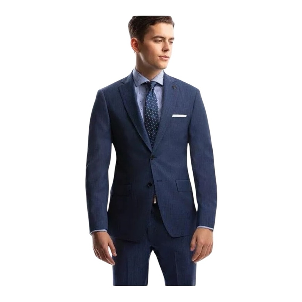 MEN'S Psycho Bunny For Dillards Slim Fit Fancy Wool Suit Blue 36S- 29 Waist